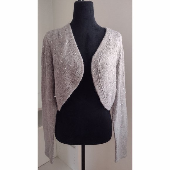NWT beautiful Narciso Rodriguez silver grey sequin bolero shrug cardigan - Picture 1 of 11